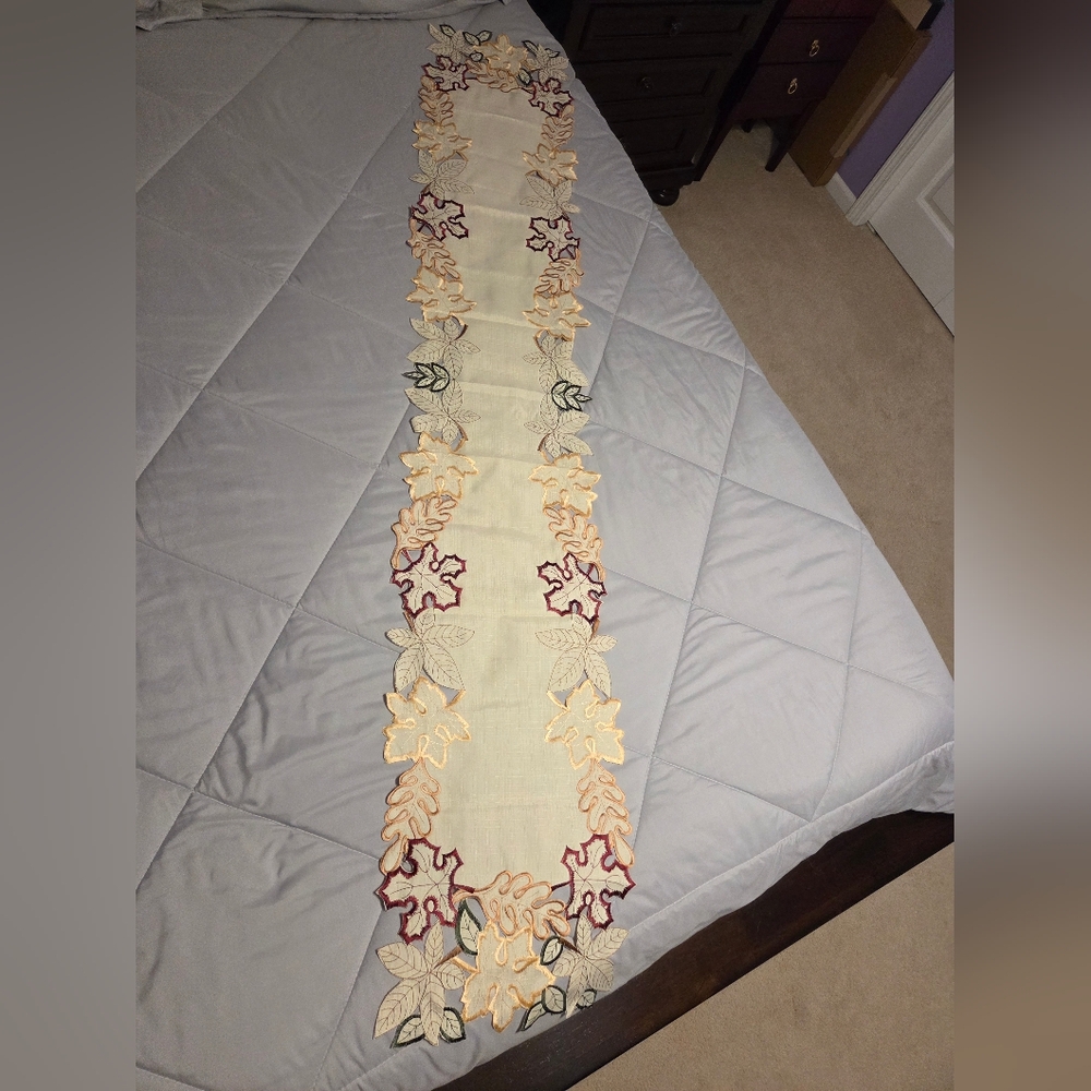 Autumn Leaf Embroidered Table Runner